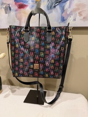 Dooney & Bourke Black Multicolor Logo Tote with Removable Strap